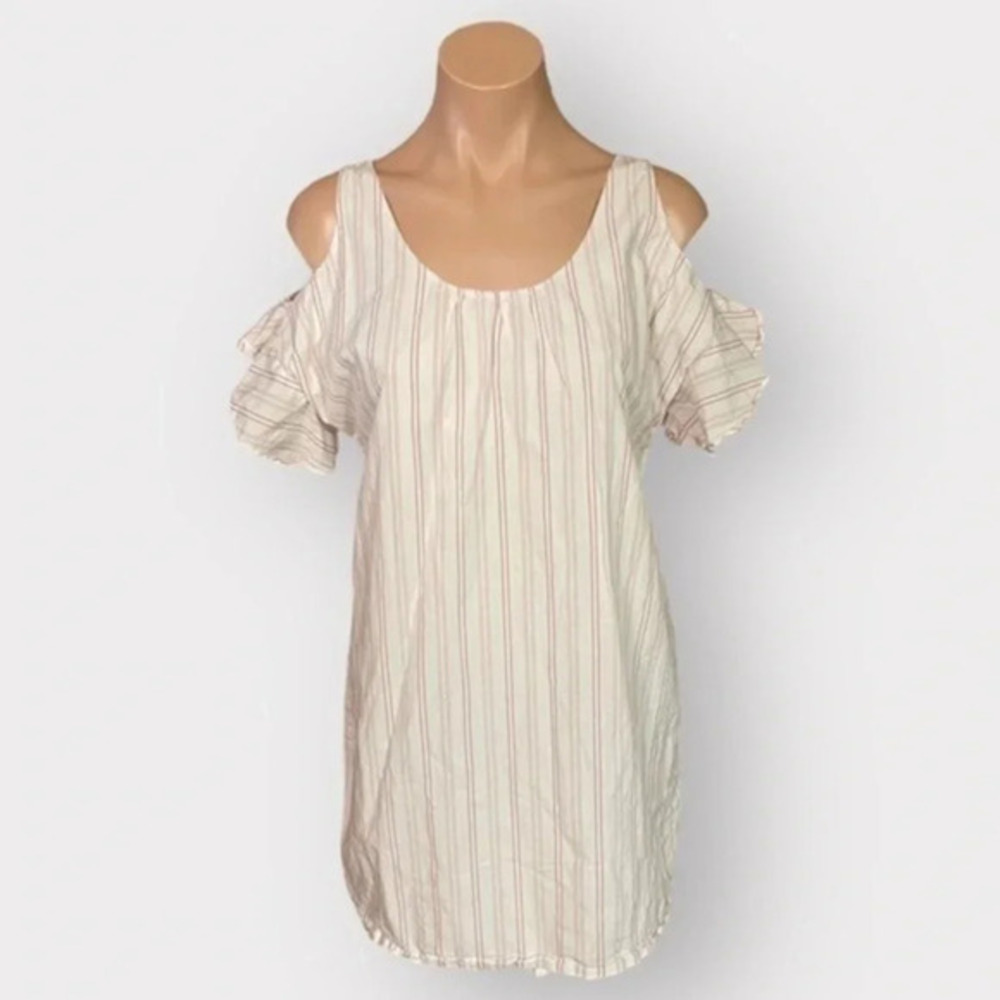 Madewell Rose Stripe Cold Shoulder Knee Length Linen Size Small Dress